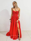 vigocouture-Light Blue Lace Applique Prom Dresses With Slit Strapless Evening Dress 21753-Prom Dresses-vigocouture-Red-US2-