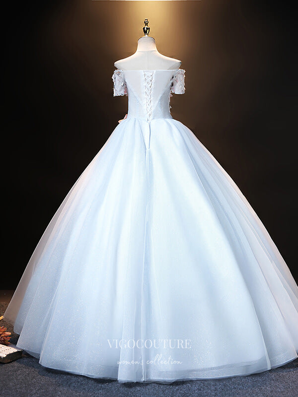 vigocouture-Light Blue Lace Applique Quinceanera Dresses Off the Shoulder Sweet 16 Dresses 21402-Prom Dresses-vigocouture-