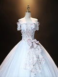 vigocouture-Light Blue Lace Applique Quinceanera Dresses Off the Shoulder Sweet 16 Dresses 21402-Prom Dresses-vigocouture-