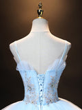 vigocouture-Light Blue Lace Applique Quinceanera Dresses Spaghetti Strap Sweet 16 Dresses 21403-Prom Dresses-vigocouture-