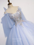vigocouture-Light Blue Lace Applique Quinceanera Dresses Spaghetti Strap Sweet 16 Dresses 21429-Prom Dresses-vigocouture-