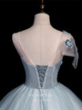 vigocouture-Light Blue Lace Applique Quinceanera Dresses Sparkly Tulle Princess Dresses 21411-Prom Dresses-vigocouture-