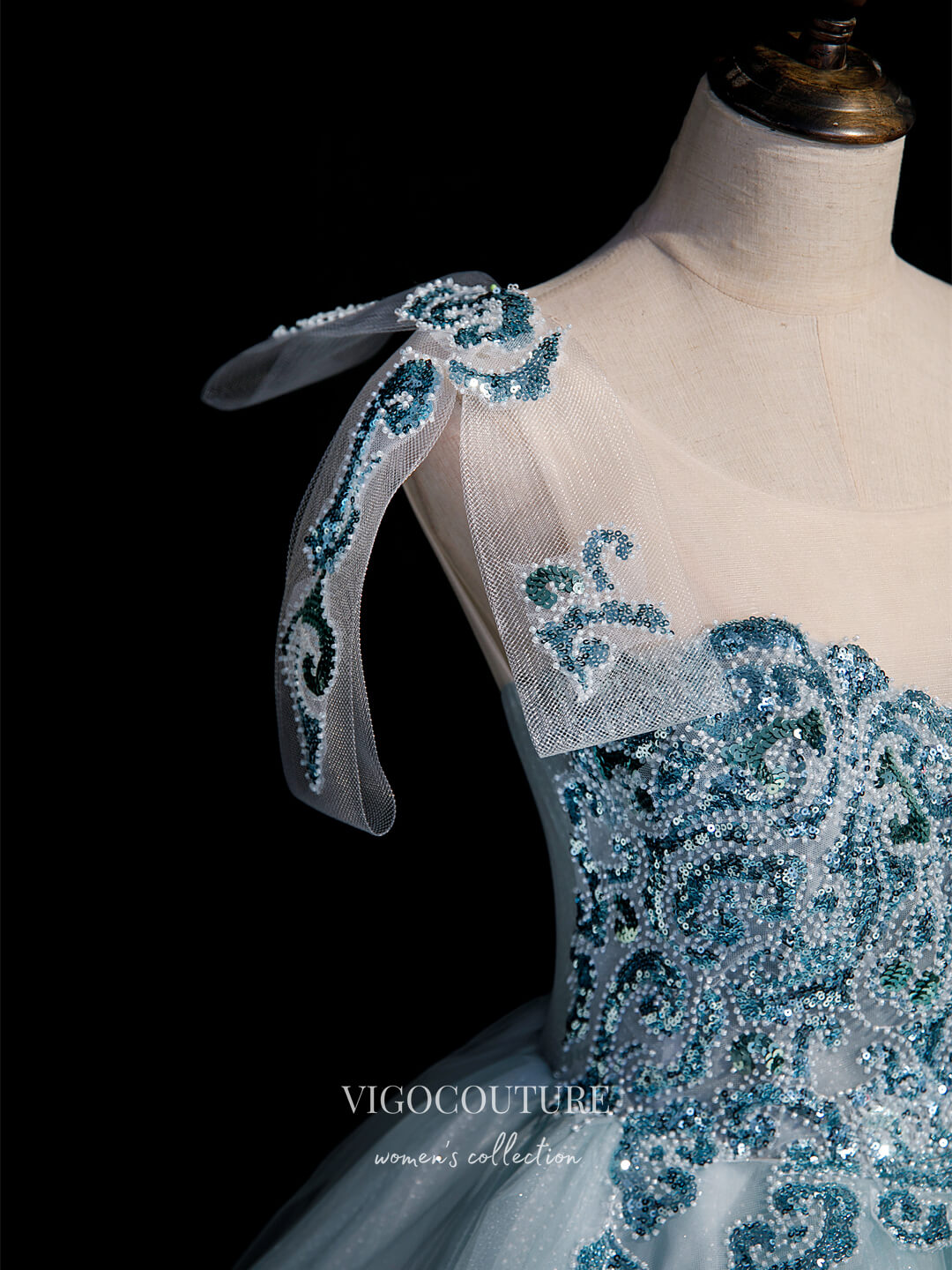 vigocouture-Light Blue Lace Applique Quinceanera Dresses Sparkly Tulle Princess Dresses 21411-Prom Dresses-vigocouture-