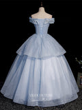 vigocouture-Light Blue Lace Applique Quinceanera Dresses Sparkly Tulle Princess Dresses 21415-Prom Dresses-vigocouture-
