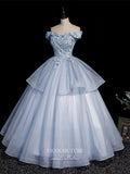 vigocouture-Light Blue Lace Applique Quinceanera Dresses Sparkly Tulle Princess Dresses 21415-Prom Dresses-vigocouture-Light Blue-Custom Size-