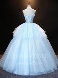 vigocouture-Light Blue Lace Applique Quinceañera Dresses Tiered Ball Gown 20485-Prom Dresses-vigocouture-