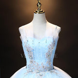vigocouture-Light Blue Lace Applique Quinceañera Dresses Tiered Ball Gown 20485-Prom Dresses-vigocouture-