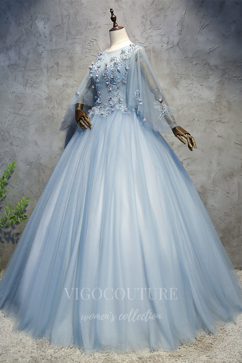 Chic Off The Shoulder Blue Ball Gown Princess Prom Dresses With Appliq –  Simibridaldresses