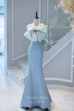 Light Blue Mermaid Satin Prom Dress with Bow-Tie and Rosette 22277-Prom Dresses-vigocouture-Light Blue-Custom Size-vigocouture