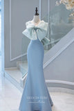 Light Blue Mermaid Satin Prom Dress with Bow-Tie and Rosette 22277