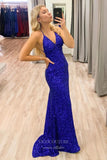 Light Blue Mermaid Sequin Prom Dresses Spaghetti Strap Evening Dress 21936-Prom Dresses-vigocouture-Blue-US2-vigocouture
