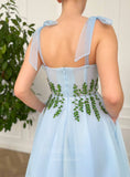 vigocouture-Light Blue Net Spaghetti Strap Maxi Dress Beaded Prom Dress 20981-Prom Dresses-vigocouture-