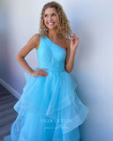 vigocouture-Light Blue One Shoulder Prom Dresses Pleated Tiered Evening Dress 21806-Prom Dresses-vigocouture-Light Blue-US2-