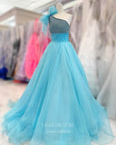 Light Blue Organza Prom Dresses One Shoulder Formal Gown 22030-Prom Dresses-vigocouture-Light Blue-Custom Size-vigocouture