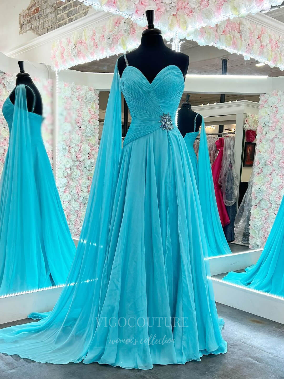 vigocouture-Light Blue Pleated Chiffon One Shoulder Prom Dress 20969-Prom Dresses-vigocouture-Light Blue-US2-