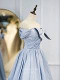 vigocouture-Light Blue Pleated Satin Prom Dresses Bow-Tie Formal Dresses 21183-Prom Dresses-vigocouture-