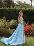 vigocouture-Light Blue Prom Dresses Satin A-Line Evening Dress 21731-Prom Dresses-vigocouture-