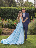 vigocouture-Light Blue Prom Dresses Satin A-Line Evening Dress 21731-Prom Dresses-vigocouture-