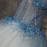 vigocouture-Light Blue Quinceañera Dresses Lace Applique Ball Gown 20442-Prom Dresses-vigocouture-