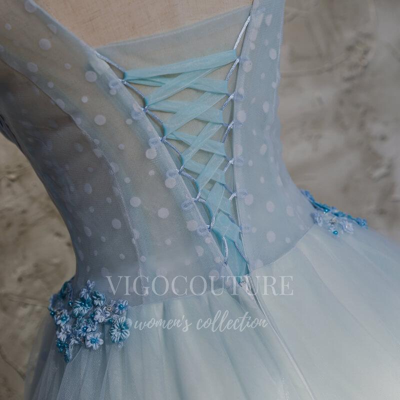 vigocouture-Light Blue Quinceañera Dresses Lace Applique Ball Gown 20442-Prom Dresses-vigocouture-