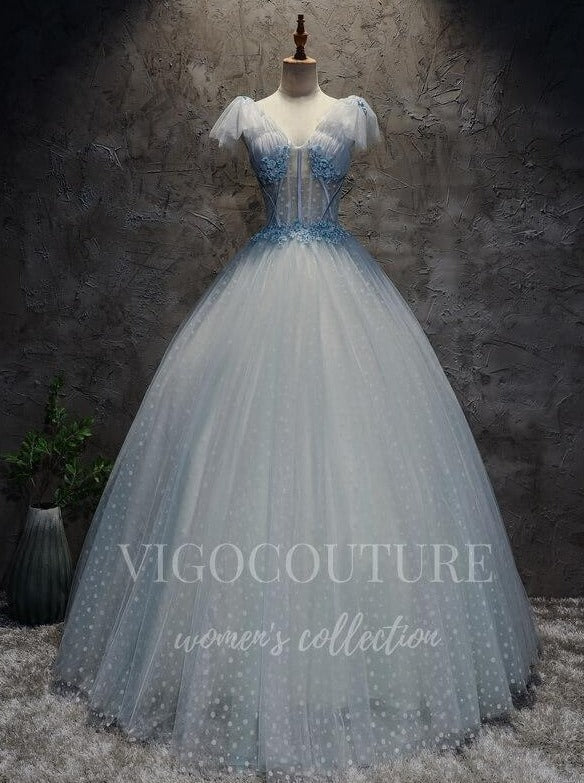 vigocouture-Light Blue Quinceañera Dresses Lace Applique Ball Gown 20442-Prom Dresses-vigocouture-Light Blue-Custom Size-