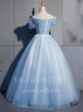 vigocouture-Light Blue Quinceañera Dresses Lace Applique Ball Gown 20447-Prom Dresses-vigocouture-