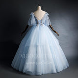 vigocouture-Light Blue Quinceañera Dresses Lace Applique Ball Gown 20470-Prom Dresses-vigocouture-