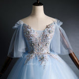 vigocouture-Light Blue Quinceañera Dresses Lace Applique Ball Gown 20470-Prom Dresses-vigocouture-