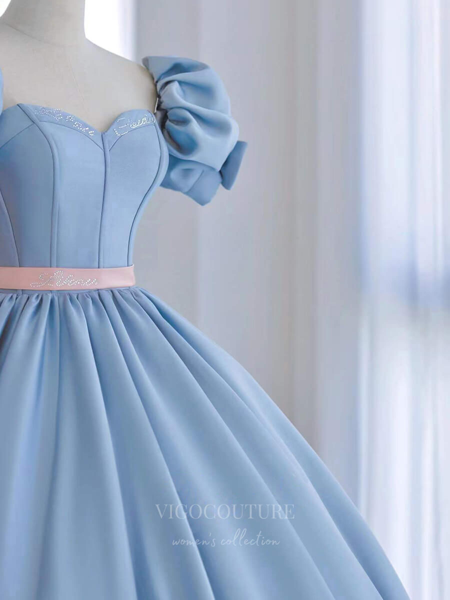 vigocouture-Light Blue Quinceanera Dresses Puffed Sleeve Sweet 16 Dresses 21002-Prom Dresses-vigocouture-