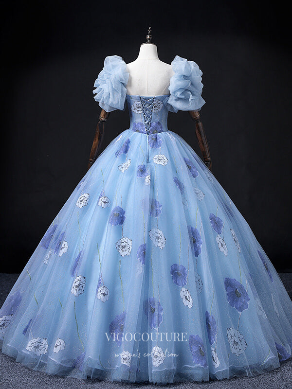 vigocouture-Light Blue Removable Sleeve Quinceanera Dresses Floral Sweet 15 Dresses 21365-Prom Dresses-vigocouture-