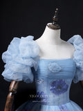vigocouture-Light Blue Removable Sleeve Quinceanera Dresses Floral Sweet 15 Dresses 21365-Prom Dresses-vigocouture-