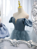 vigocouture-Light Blue Removable Sleeve Tulle Prom Dress 20881-Prom Dresses-vigocouture-
