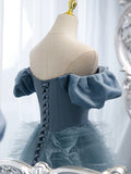 vigocouture-Light Blue Removable Sleeve Tulle Prom Dress 20881-Prom Dresses-vigocouture-