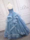 vigocouture-Light Blue Ruffle Tiered Prom Dresses Spaghetti Strap Sparkly Tulle Evening Dress 21789-Prom Dresses-vigocouture-