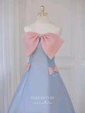 vigocouture-Light Blue Satin Bow-Tie Prom Dresses Strapless Formal Dresses 21152-Prom Dresses-vigocouture-