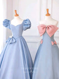 vigocouture-Light Blue Satin Bow-Tie Prom Dresses Strapless Formal Dresses 21152-Prom Dresses-vigocouture-