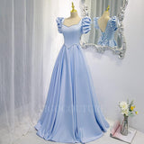 vigocouture-Light Blue Satin Prom Dresses Puffed Sleeve Formal Dresses 20370-Prom Dresses-vigocouture-