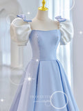 Light Blue Satin Prom Dresses Puffed Sleeve Formal Gown 21903-Prom Dresses-vigocouture-Light Blue-US2-vigocouture