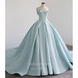 vigocouture-Light Blue Satin Prom Dresses Wide Strap Formal Gown 21043-Prom Dresses-vigocouture-