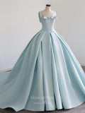 vigocouture-Light Blue Satin Prom Dresses Wide Strap Formal Gown 21043-Prom Dresses-vigocouture-Light Blue-Custom Size-