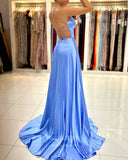 Light Blue Satin Prom Dresses with Slit Spaghetti Strap Evening Dress 21990-Prom Dresses-vigocouture-Light Blue-US2-vigocouture