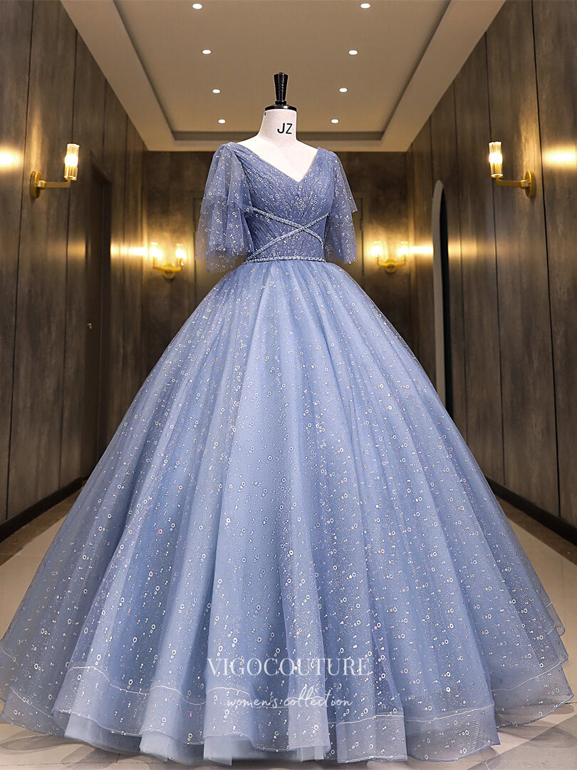 vigocouture-Light Blue Sequin Quinceanera Dresses Sparkly Tulle Sweet 16 Dresses 21420-Prom Dresses-vigocouture-