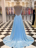 vigocouture-Light Blue Shiny Satin Mermaid Prom Dress 20628-Prom Dresses-vigocouture-