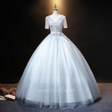 vigocouture-Light Blue Short Sleeve Quinceañera Dresses Lace Applique Ball Gown 20490-Prom Dresses-vigocouture-