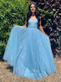 vigocouture-Light Blue Spaghetti Strap Prom Dresses Sparkly Tulle Evening Dress 21751-Prom Dresses-vigocouture-