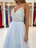 vigocouture-Light Blue Spaghetti Strap Prom Dresses V-Neck Formal Dresses 21533-Prom Dresses-vigocouture-