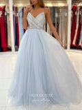 vigocouture-Light Blue Spaghetti Strap Prom Dresses V-Neck Formal Dresses 21533-Prom Dresses-vigocouture-