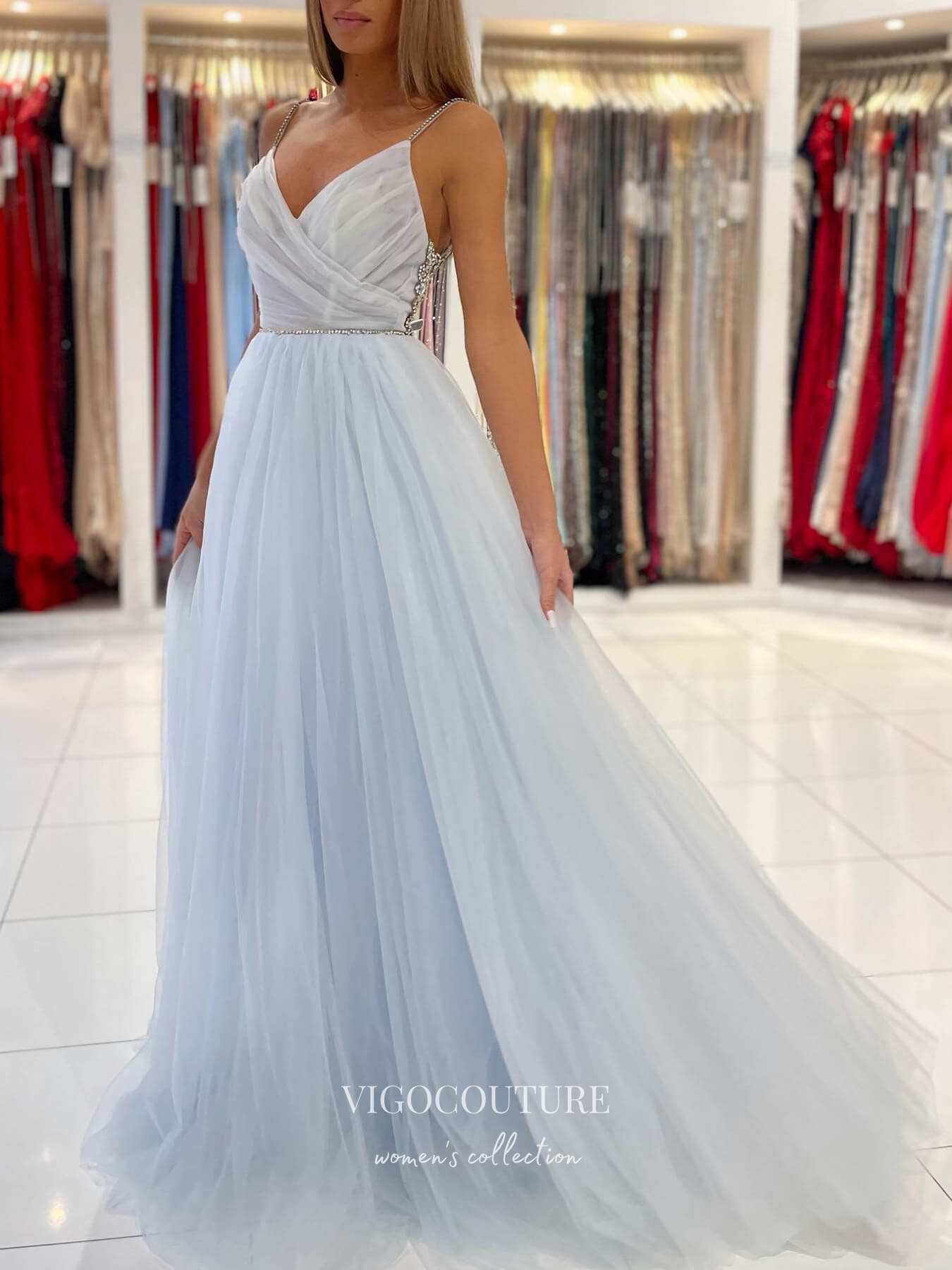 vigocouture-Light Blue Spaghetti Strap Prom Dresses V-Neck Formal Dresses 21533-Prom Dresses-vigocouture-Light Blue-US2-