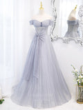 vigocouture-Light Blue Sparkly Lace Off the Shoulder Prom Dress 20899-Prom Dresses-vigocouture-