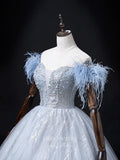 vigocouture-Light Blue Sparkly Tulle Prom Dresses Beaded Princess Dresses 21358-Prom Dresses-vigocouture-